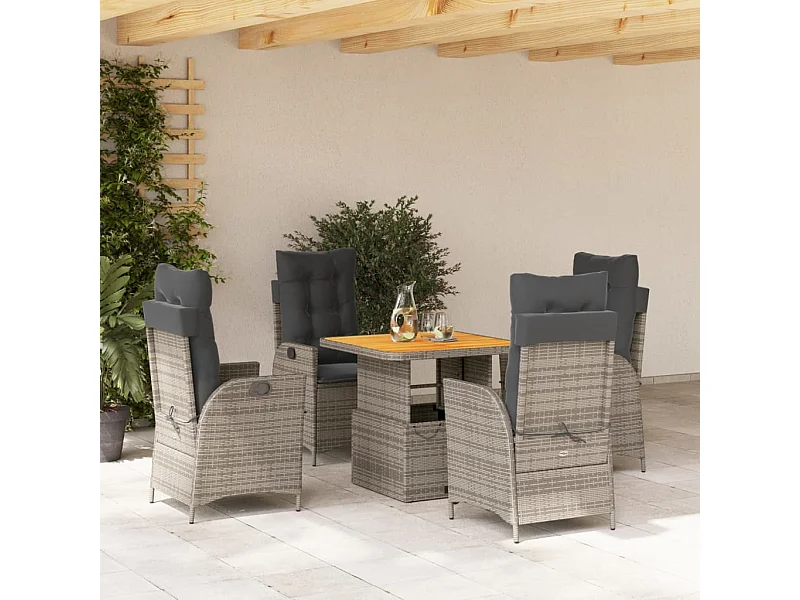 Ensemble à manger de jardin 5 pcs coussins gris résine tressée