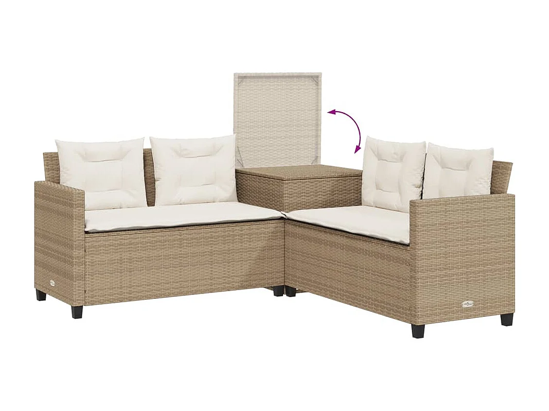 Canapé de jardin avec table et coussins en forme de L beige