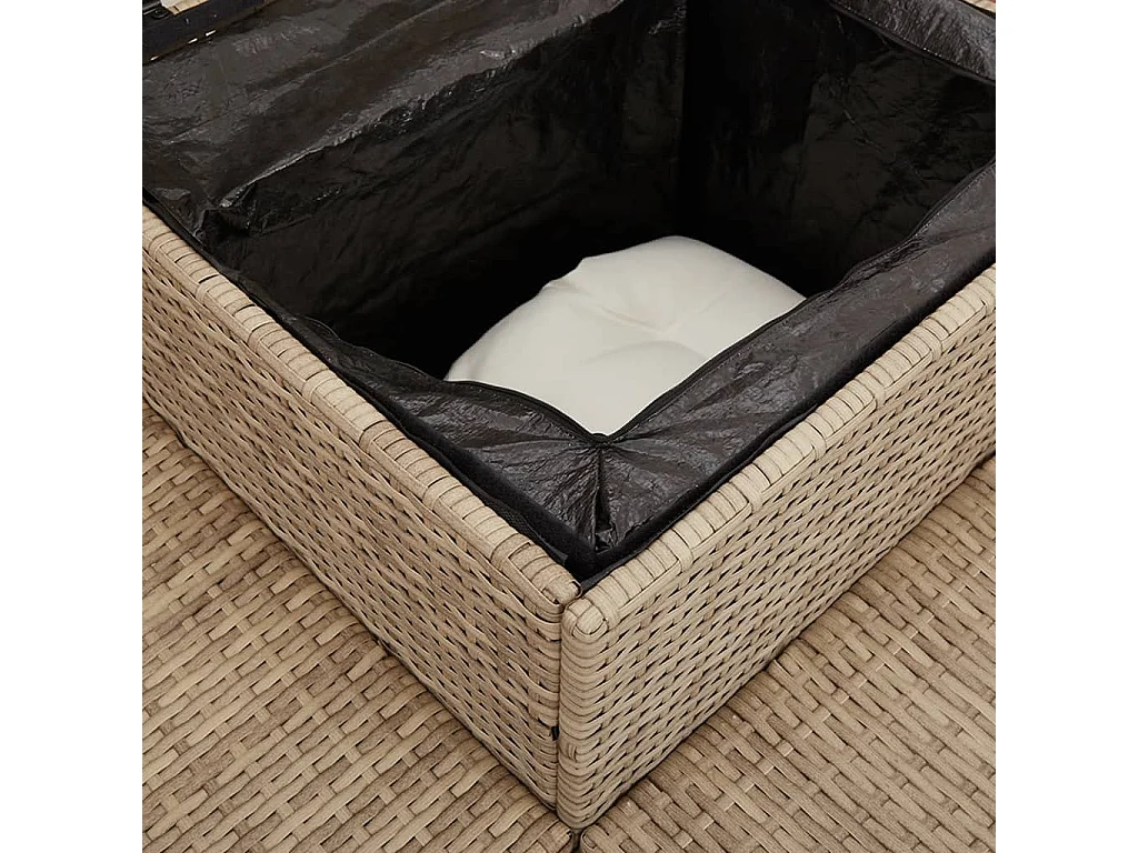 Canapé de jardin avec table et coussins en forme de L beige