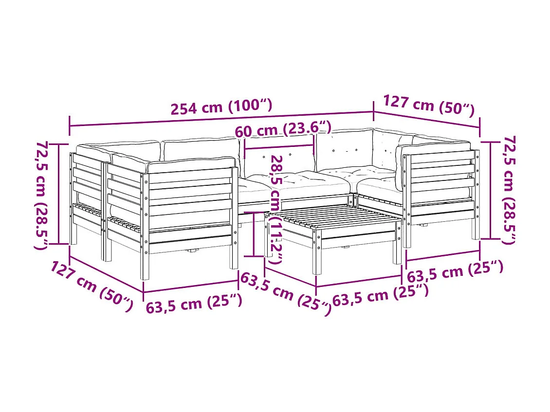 Set Divani Giardino 7 pz con Cuscini Marrone Cera Massello Pino