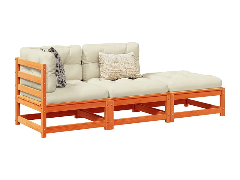 Set Divani Giardino 3 pz con Cuscini Marrone Cera Massello Pino