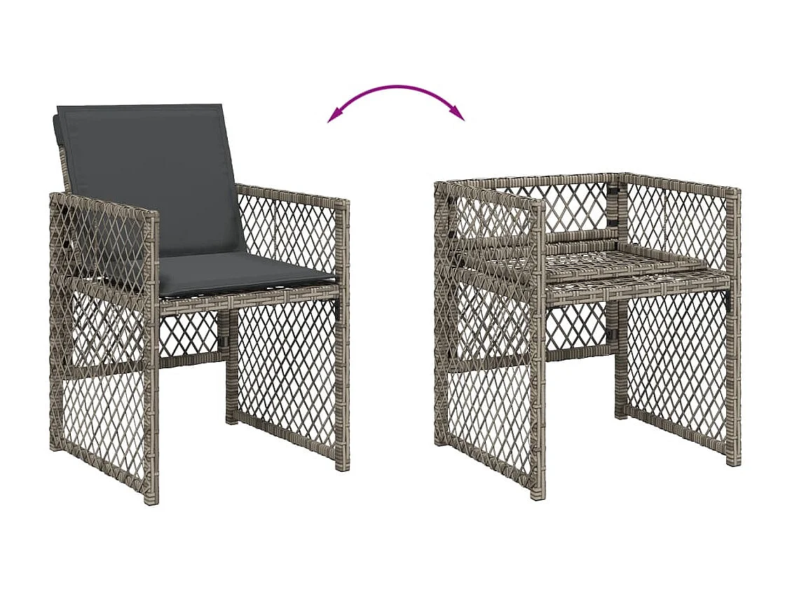 11 pcs conjunto jantar p/ jardim c/ almofadões vime PE cinzento