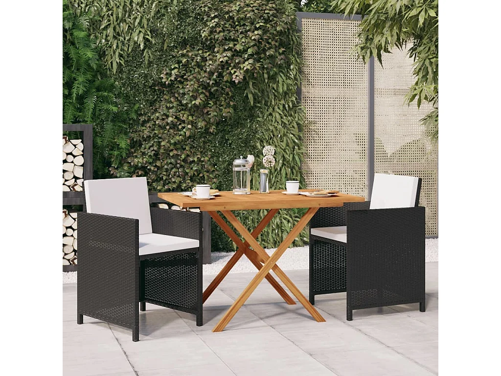 Ensemble à manger de jardin avec coussins 3 pcs Noir