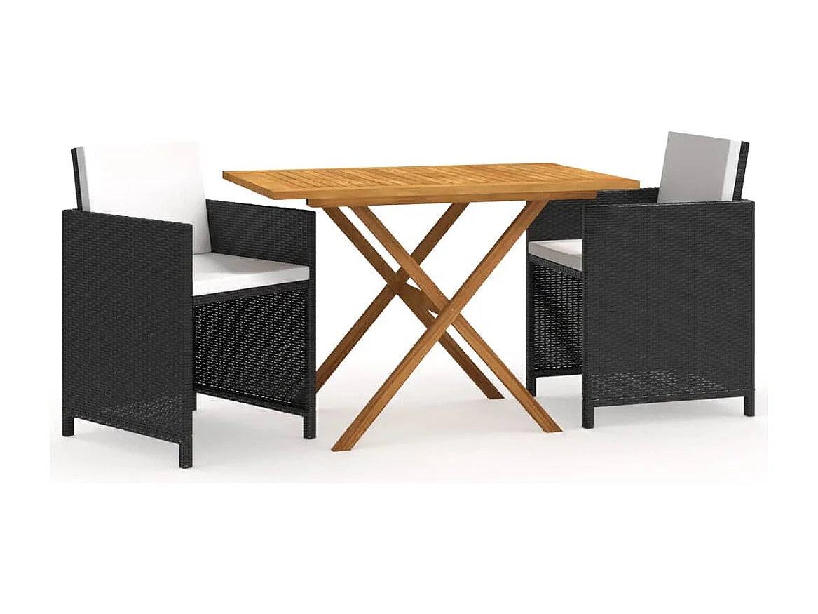 Ensemble à manger de jardin avec coussins 3 pcs Noir