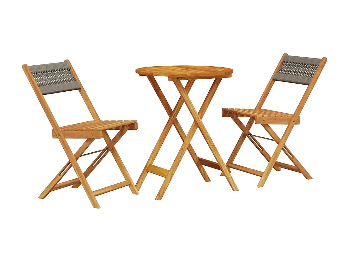 3 pcs conjunto de bistrô polipropileno/madeira maciça cinzento