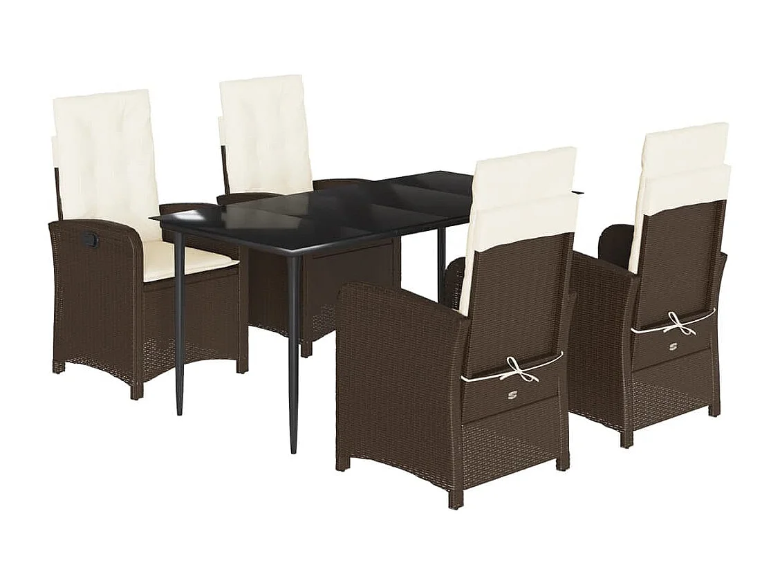 Set comedor de jardín 5 piezas y cojines ratán sintético marrón