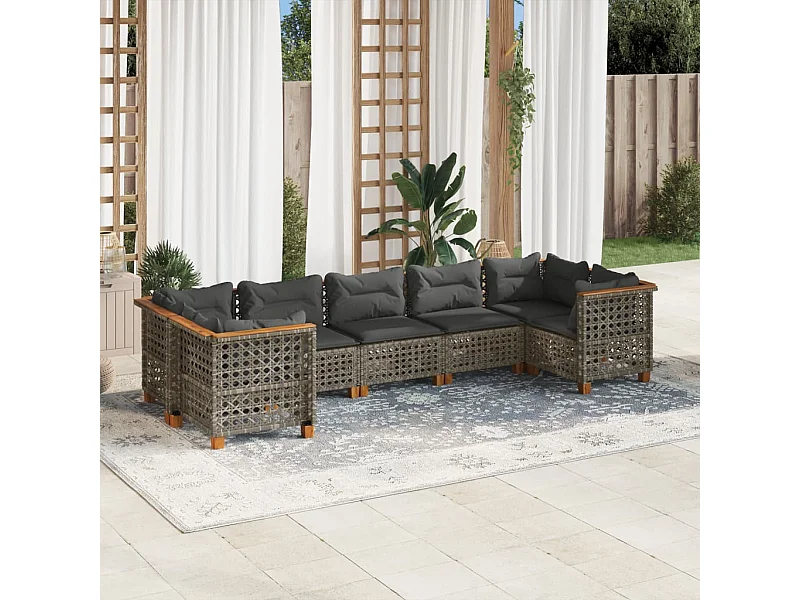 Set Divani da Giardino 7 pz con Cuscini Grigio in Polyrattan
