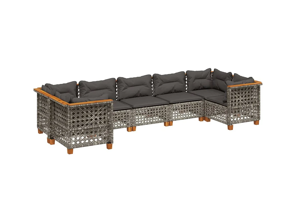 Salon de jardin avec coussins 7 pcs gris résine tressée