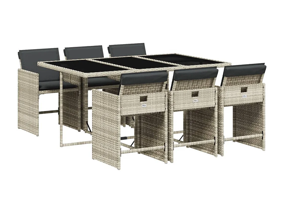 Ensemble à manger de jardin et coussins 7 pcs gris clair rotin