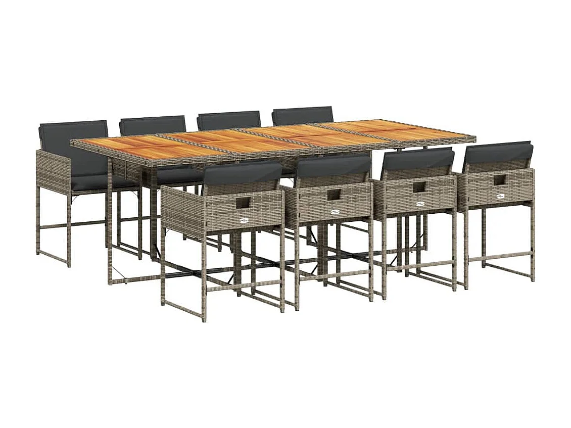 Set da Pranzo da Giardino 9 pz con Cuscini in Polyrattan Grigio