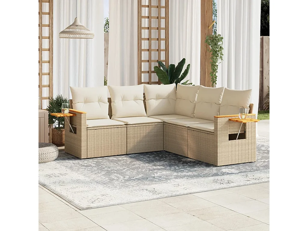 Salon de jardin avec coussins 5 pcs beige résine tressée