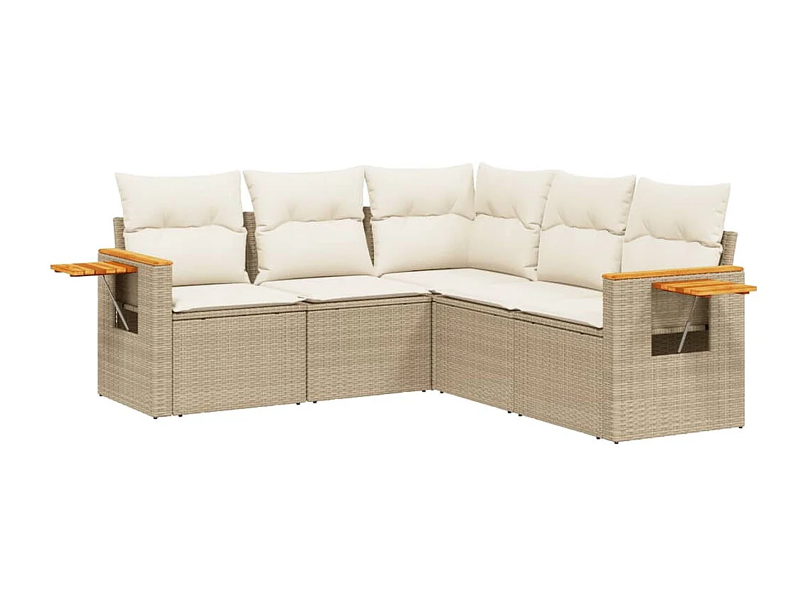 Salon de jardin avec coussins 5 pcs beige résine tressée