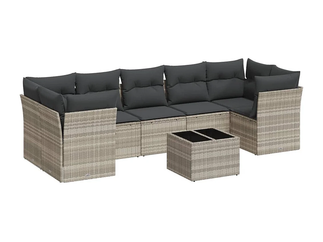 Salon de jardin 8 pcs avec coussins gris clair résine tressée