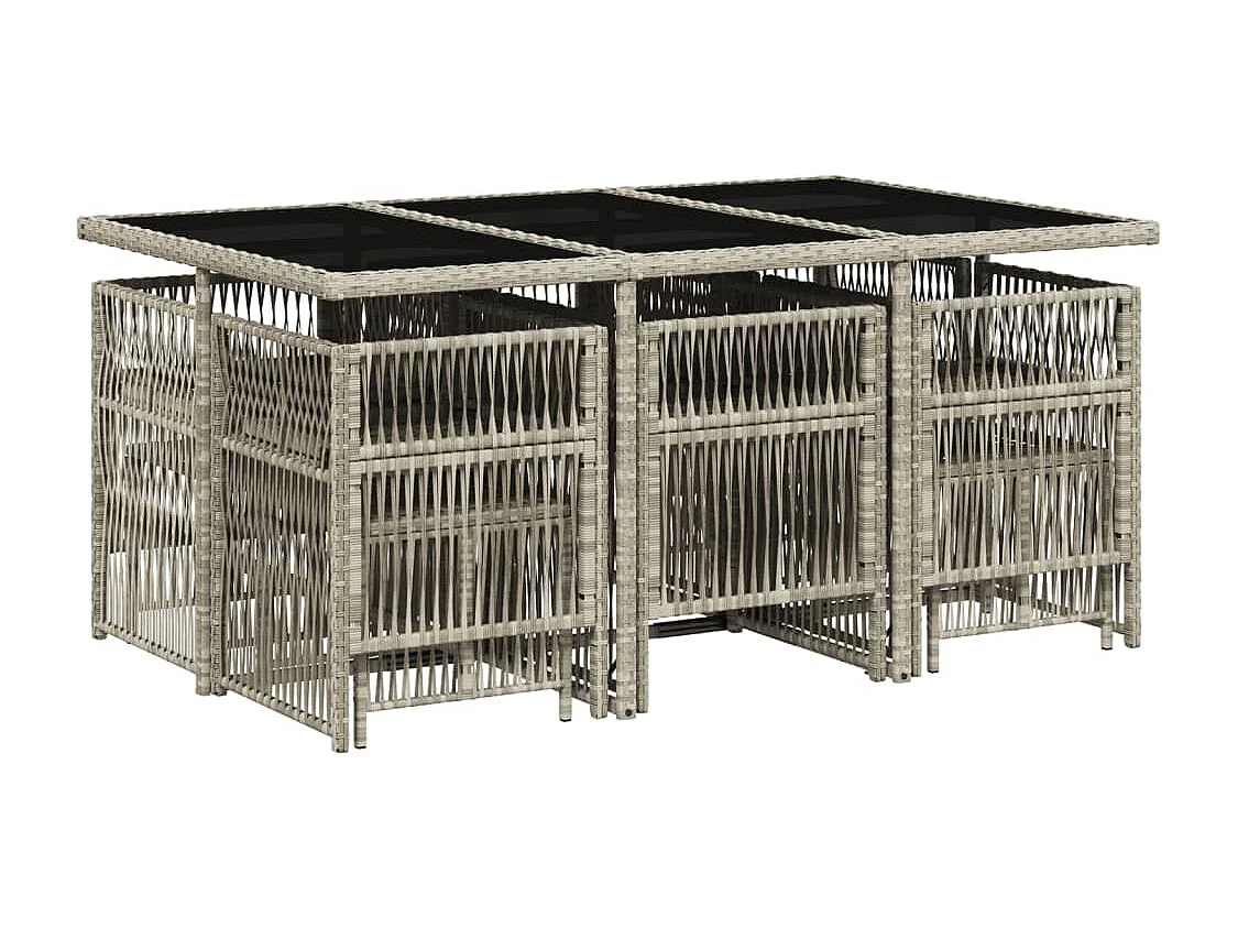 Ensemble à manger de jardin 11pcs avec coussins gris poly rotin