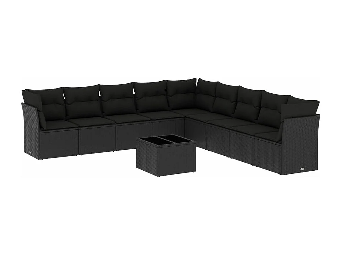 Salon de jardin 10 pcs avec coussins noir résine tressée