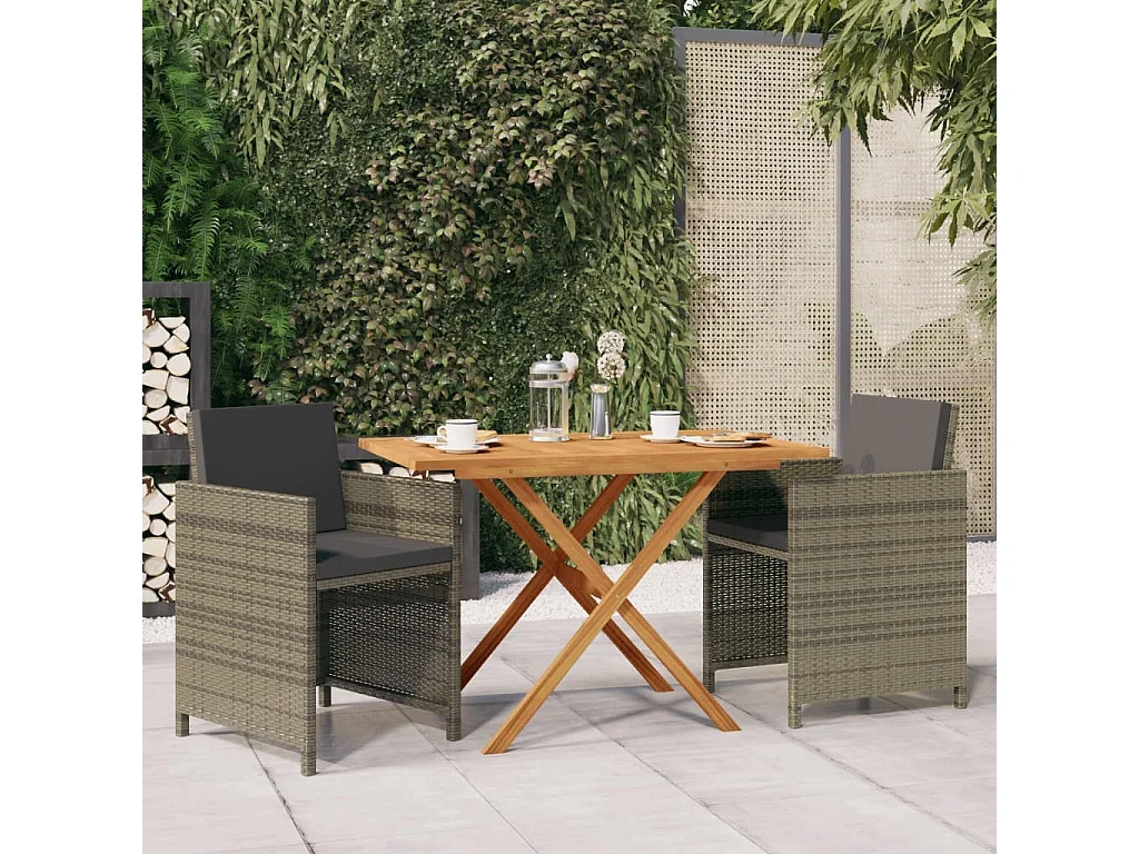 Ensemble à manger de jardin 3 pcs avec coussins Gris