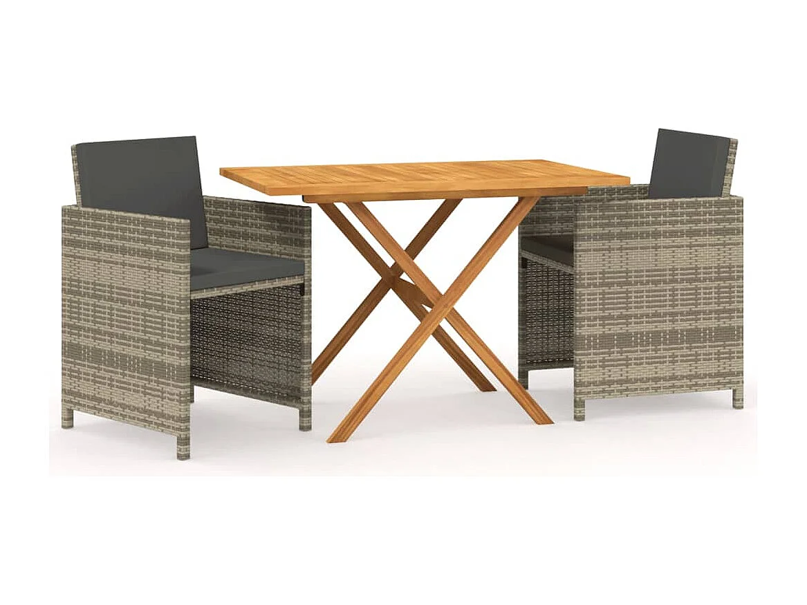 Ensemble à manger de jardin 3 pcs avec coussins Gris