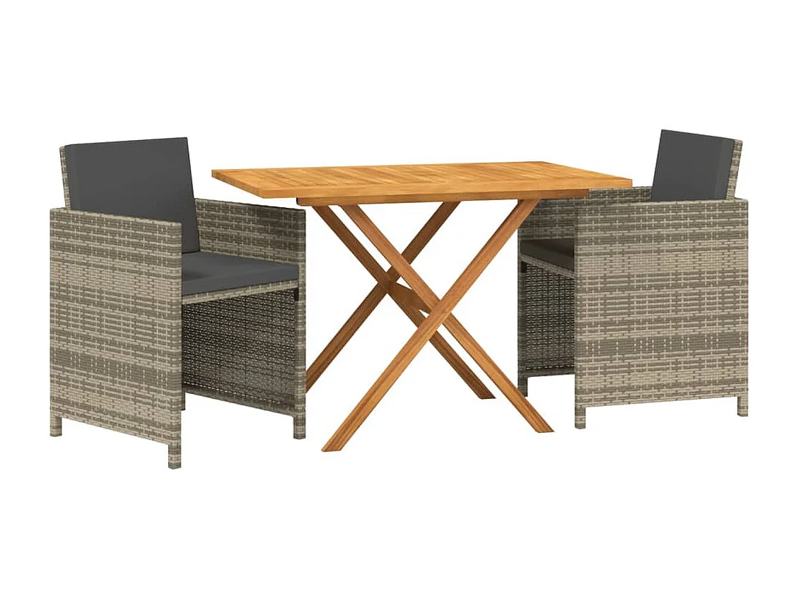 Ensemble à manger de jardin 3 pcs avec coussins Gris