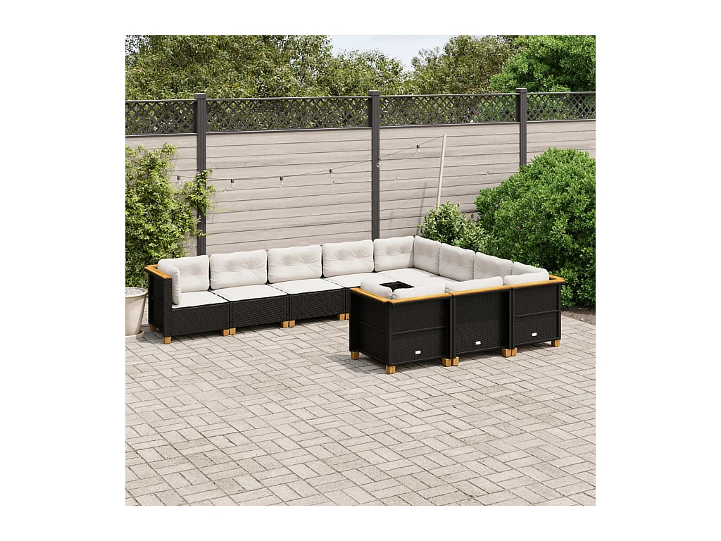 Set de sofás de jardín 10 pzas cojines ratán sintético negro