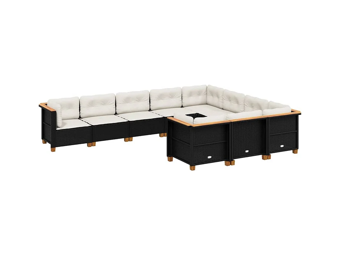Salon de jardin 10 pcs avec coussins noir résine tressée