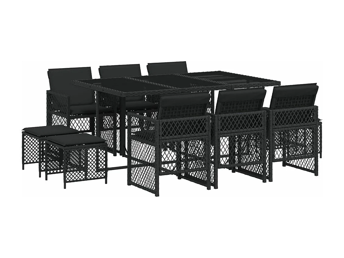 Ensemble à manger de jardin 11 pcs coussins noir résine tressée
