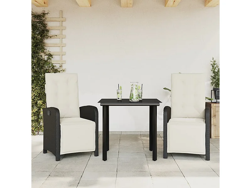 Set da Bistrò 3 pz con Cuscini Nero in Polyrattan