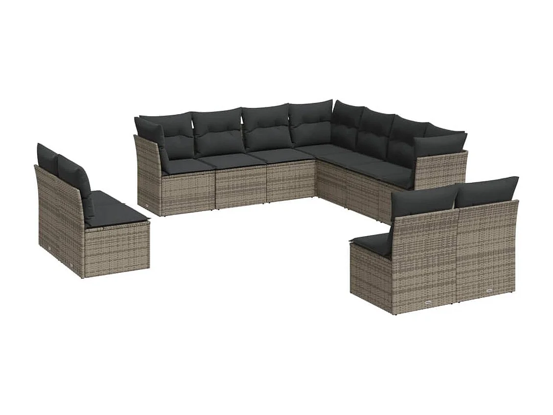 Salon de jardin 11 pcs avec coussins gris résine tressée