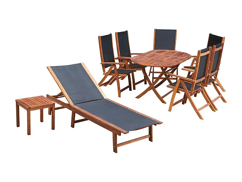 Set comedor de jardín 9 pzas y cojines madera maciza de acacia