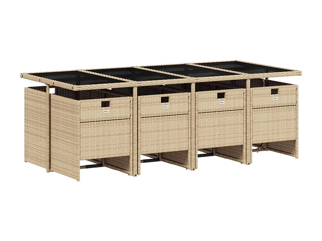 Ensemble à manger de jardin et coussins 9 pcs mélange beige