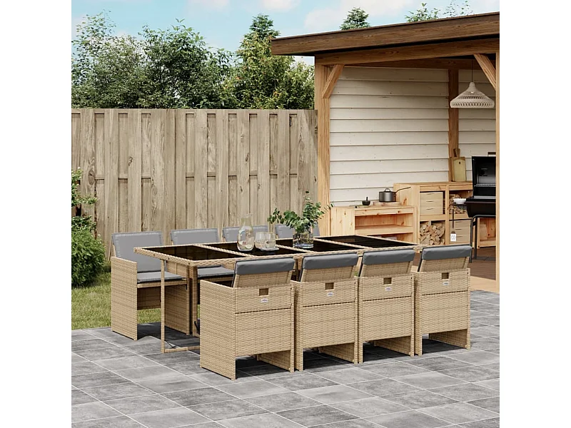 Ensemble à manger de jardin et coussins 9 pcs mélange beige