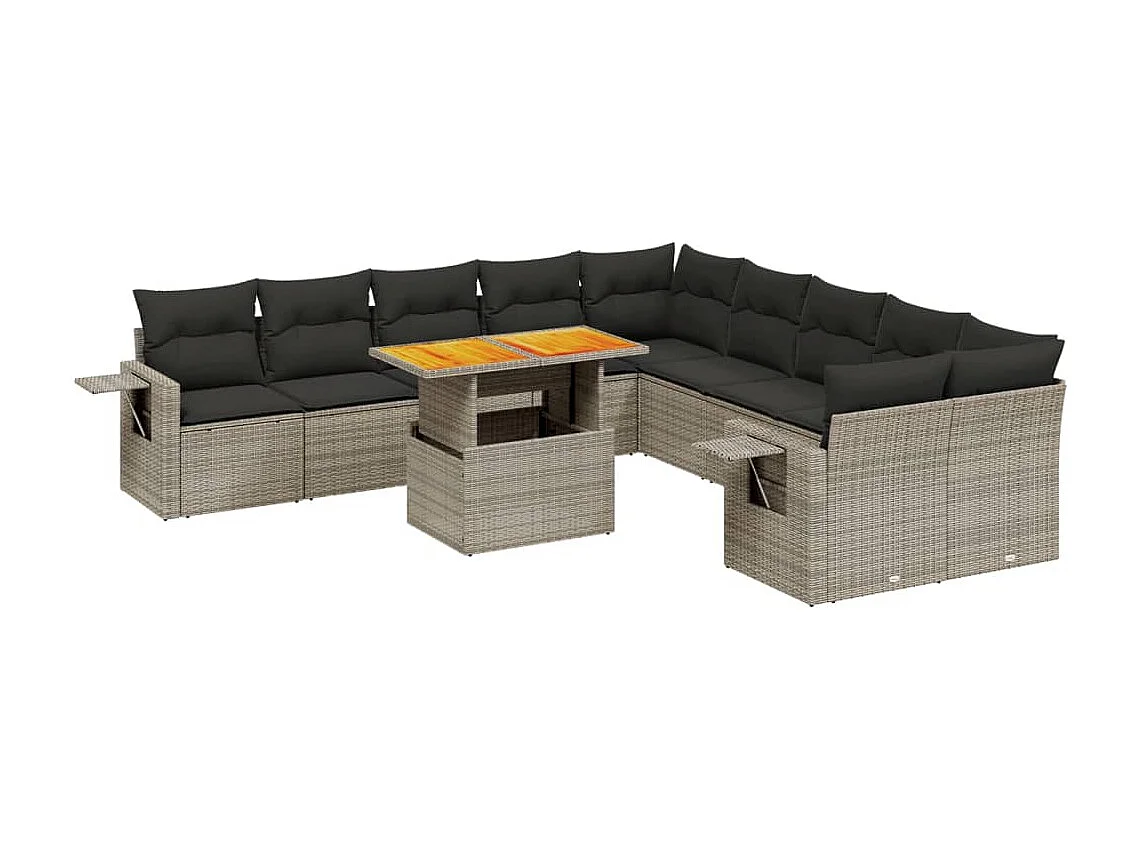Set de sofás de jardín 11 pzas y cojines ratán sintético gris