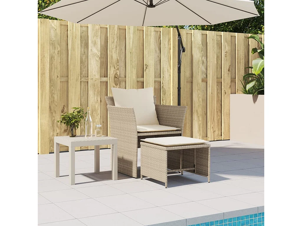 Chaise de jardin avec tabouret beige résine tressée
