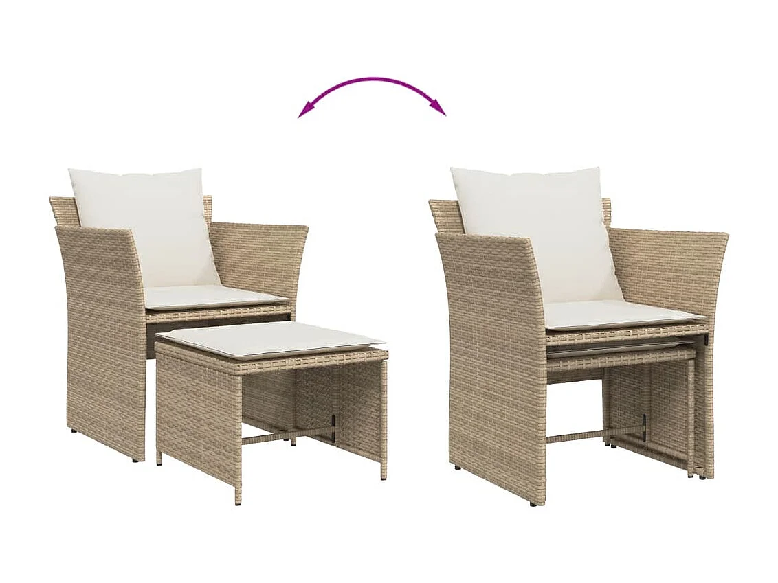 Chaise de jardin avec tabouret beige résine tressée