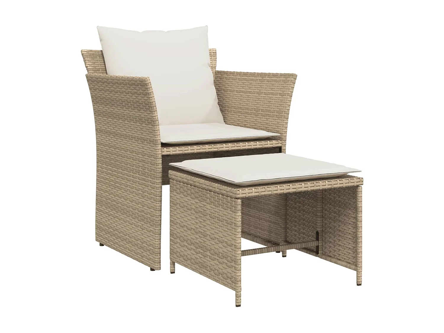 Chaise de jardin avec tabouret beige résine tressée