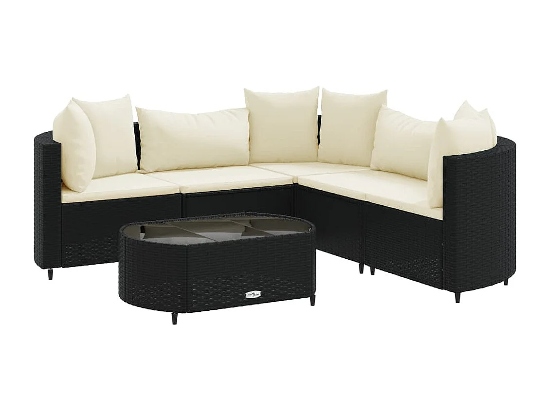 Salon de jardin 6 pcs avec coussins noir résine tressée