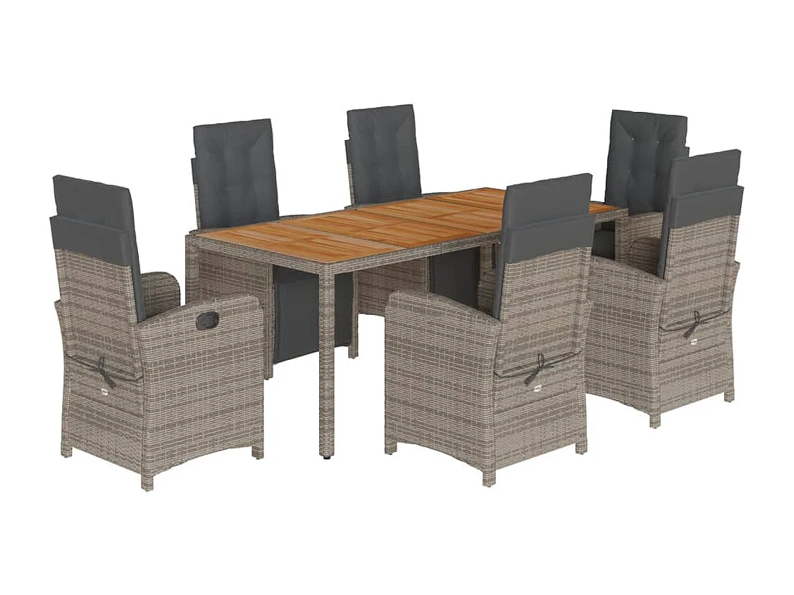 Set da Pranzo da Giardino 7 pz con Cuscini in Polyrattan Grigio