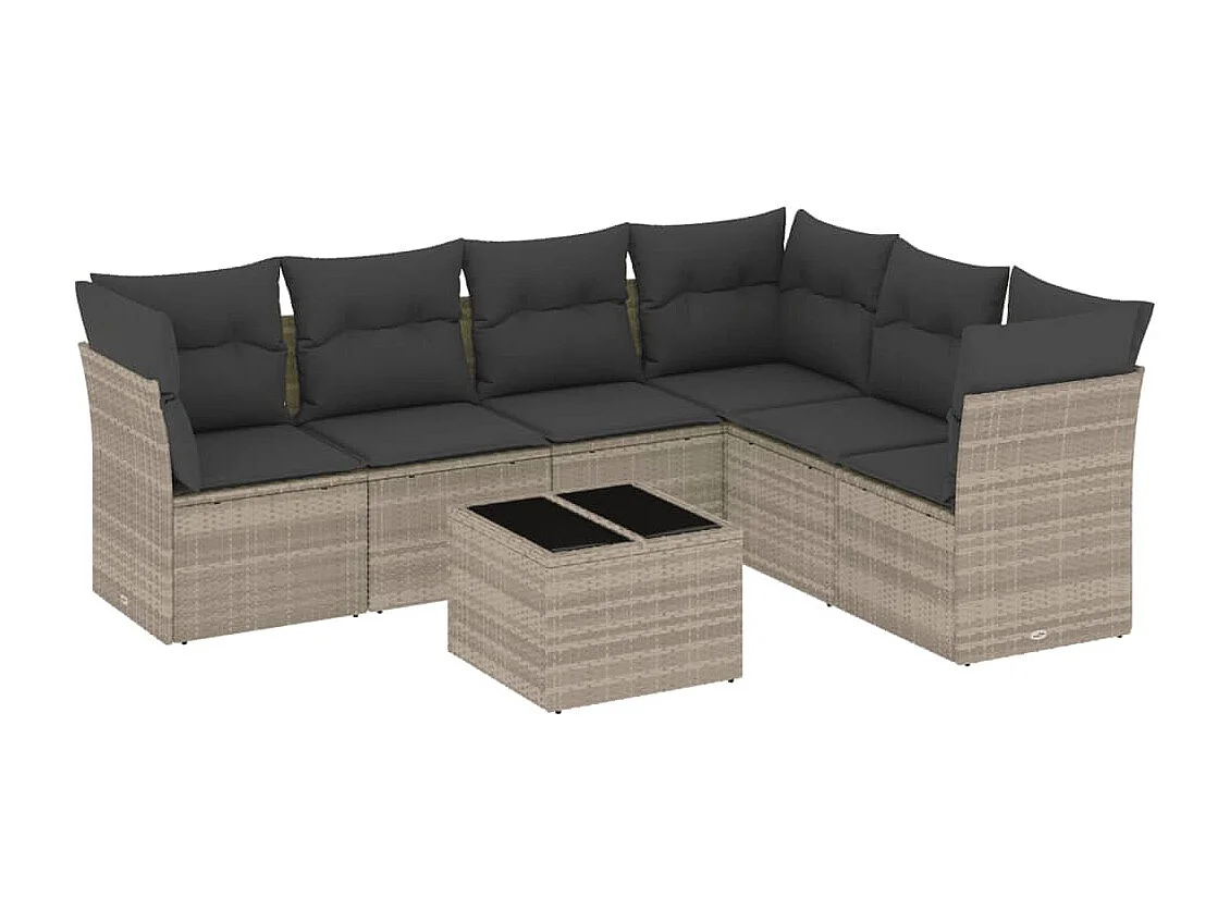 Set Divani da Giardino 7pz con Cuscini Grigio Chiaro Polyrattan