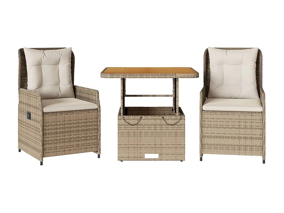 3 pcs conjunto bistrô com almofadões vime PE bege