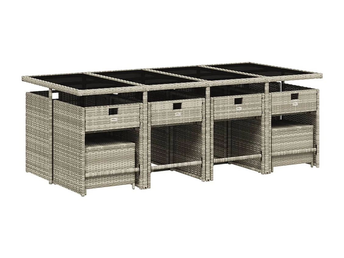 Set da Pranzo da Giardino 13pz con Cuscini Grigio in Polyrattan