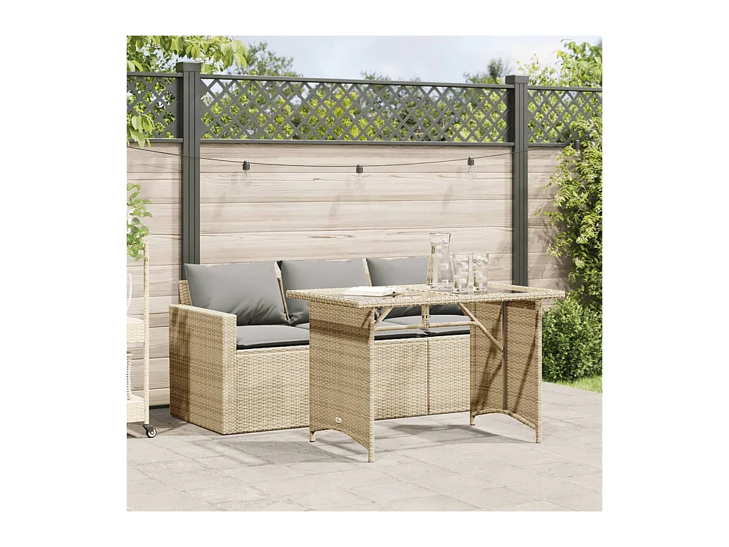 2-tlg. Garten-Essgruppe mit Kissen Beige Poly Rattan