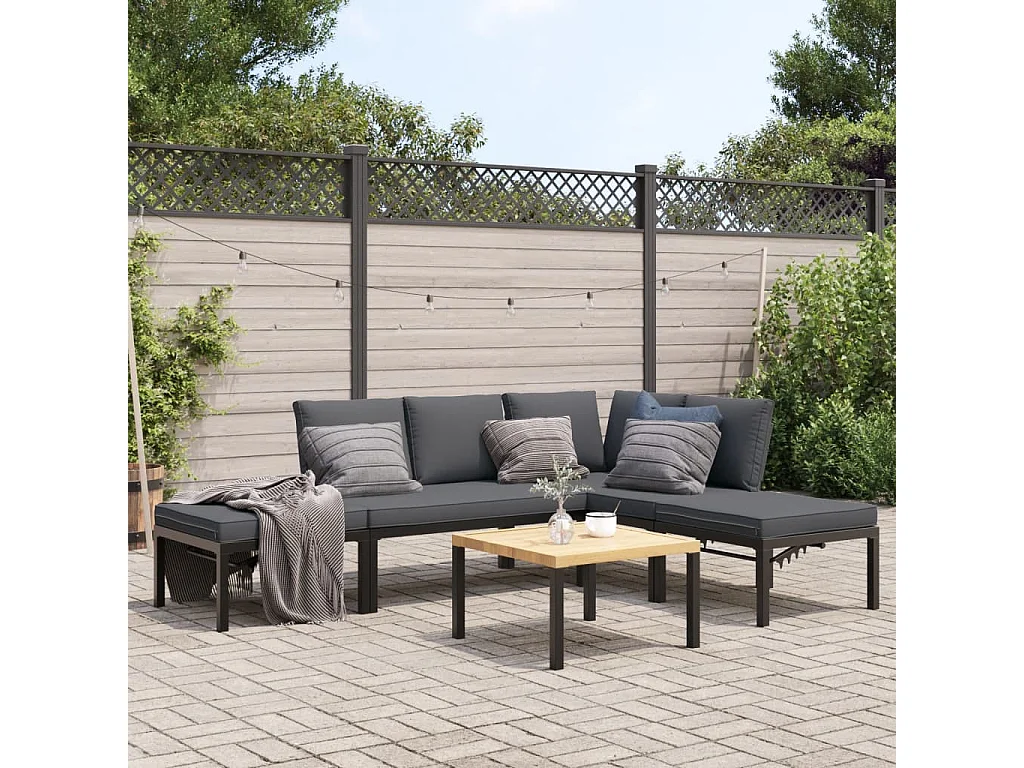 5-tlg. Garten-Sofagarnitur mit Kissen Schwarz Aluminium