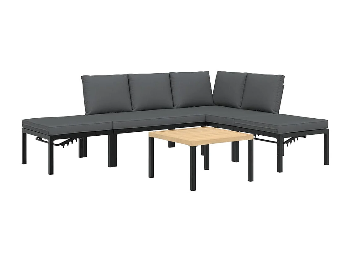 5-tlg. Garten-Sofagarnitur mit Kissen Schwarz Aluminium