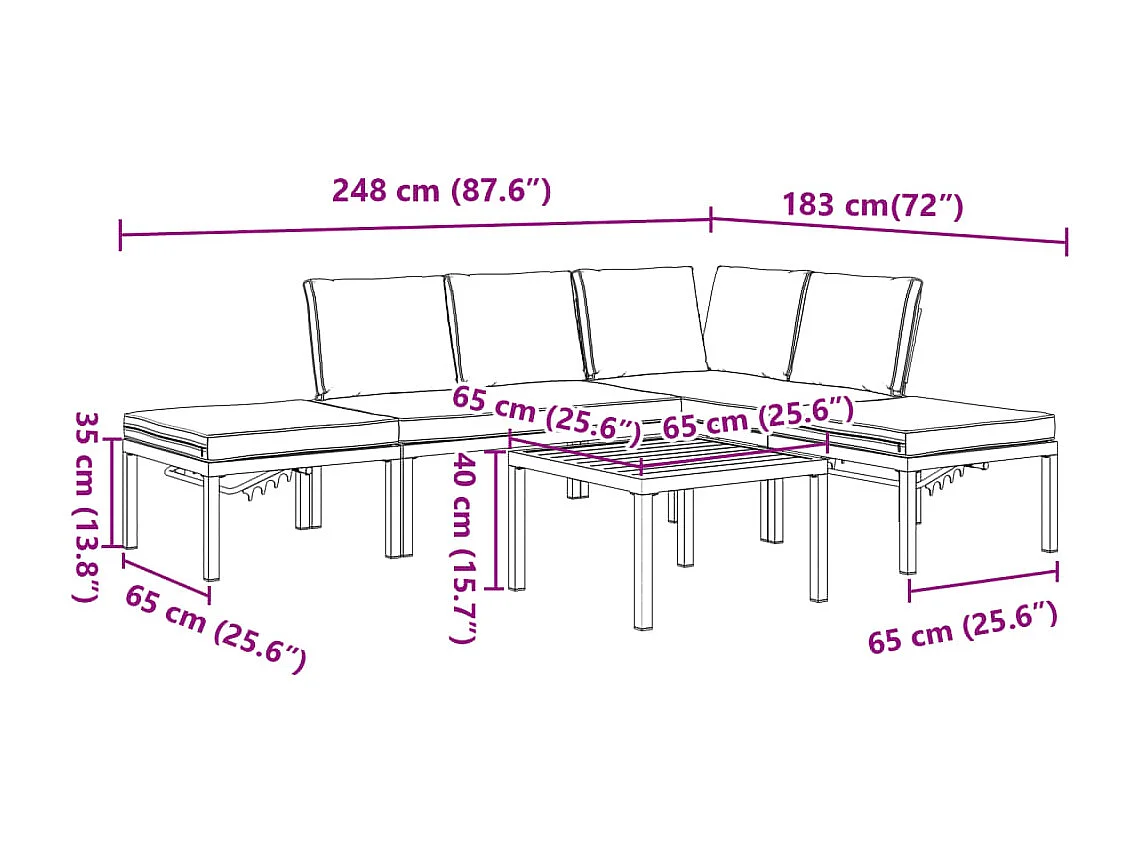 5-tlg. Garten-Sofagarnitur mit Kissen Schwarz Aluminium