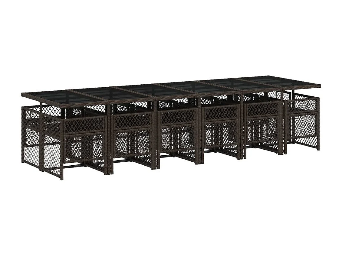 Set da Pranzo da Giardino 13pz con Cuscini Marrone Polyrattan