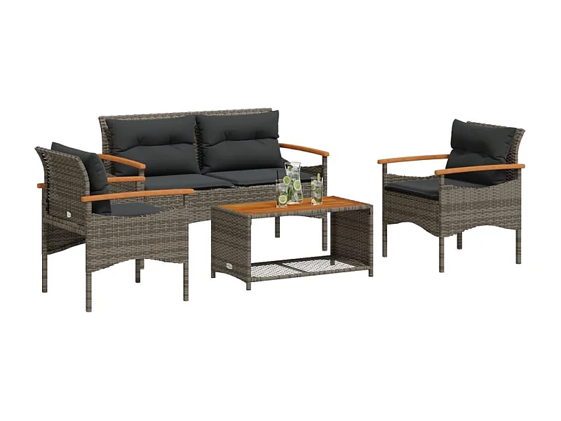 Set Divani da Giardino 4 pz con Cuscini in Polyrattan Grigio