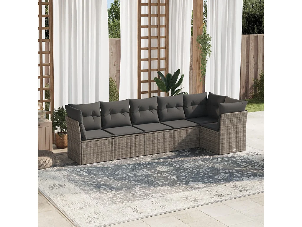 Salon de jardin 6 pcs avec coussins gris résine tressée