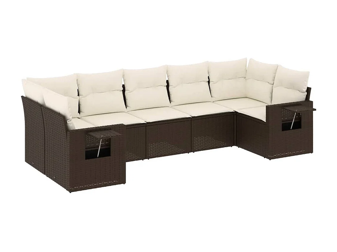 7-tlg. Garten-Sofagarnitur mit Kissen Braun Poly Rattan