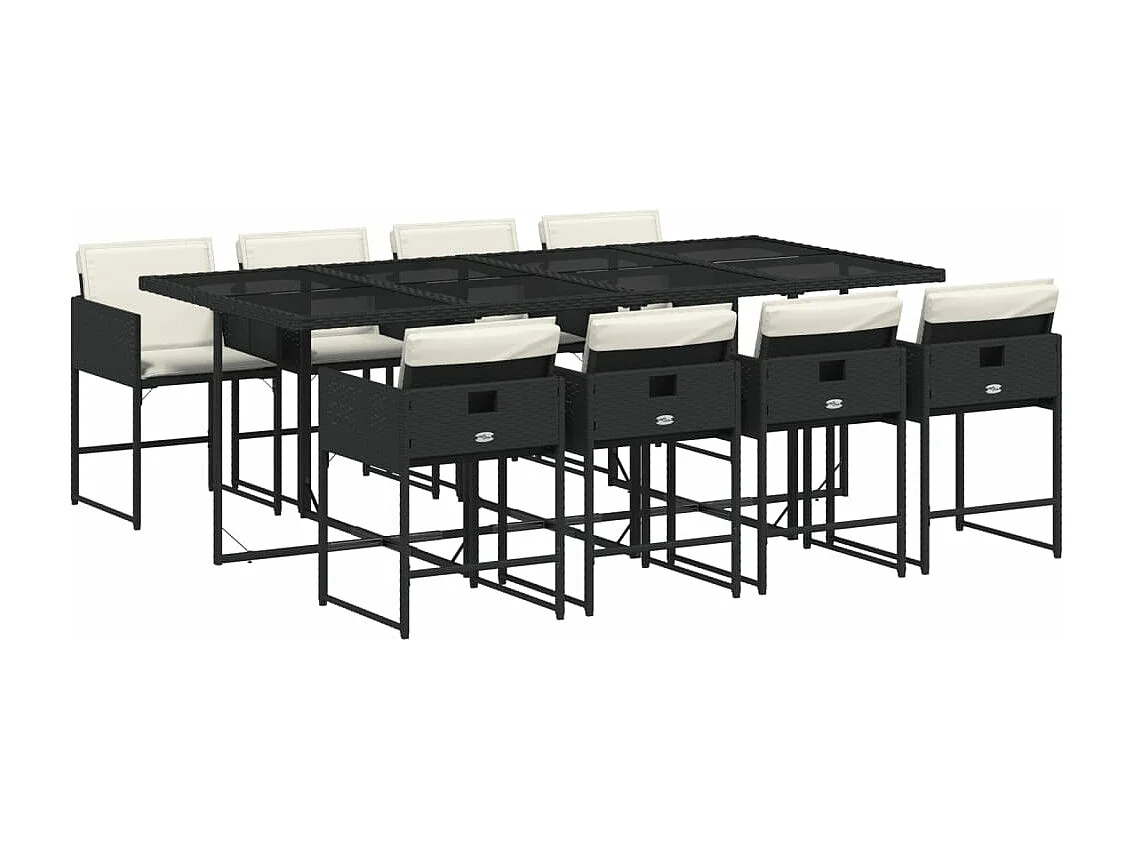 9 pcs conjunto de jantar p/ jardim c/ almofadões vime PE preto