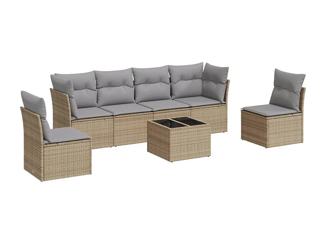 Salon de jardin avec coussins 7 pcs beige résine tressée