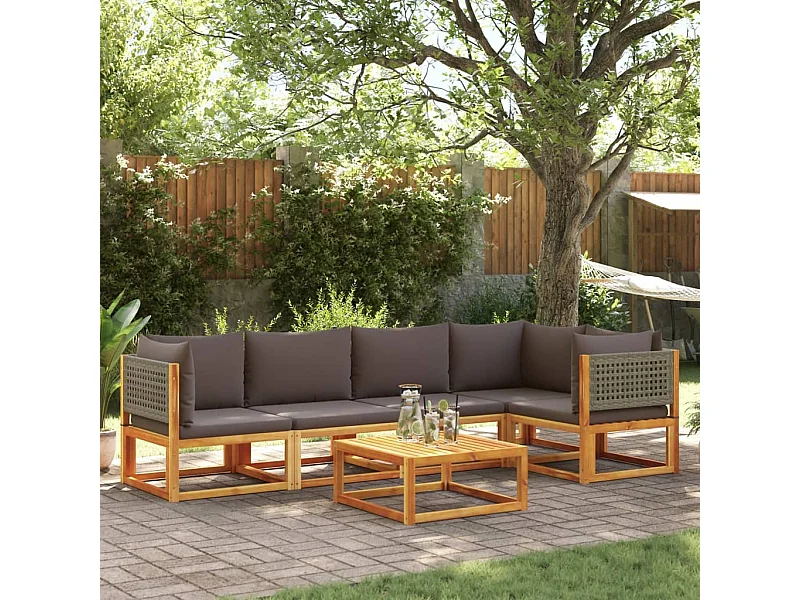 Salon de jardin avec coussins 6 pcs bois d'acacia solide
